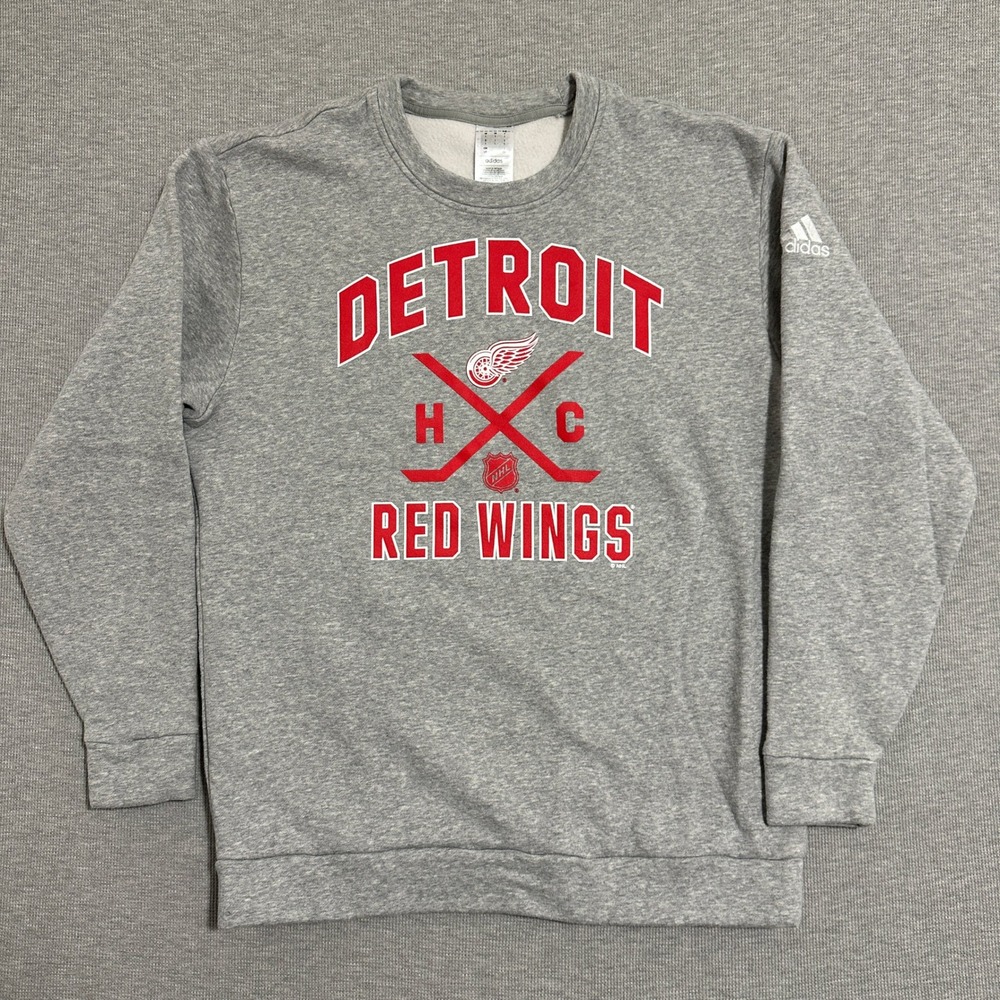 Adidas Detroit Red Wings NHL Crewneck Sweatshirt Long Sleeves Gray Mens Size L